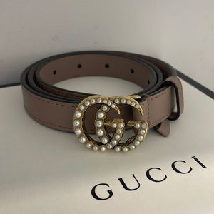 Authentic Gucci pink / tan leather with pearls